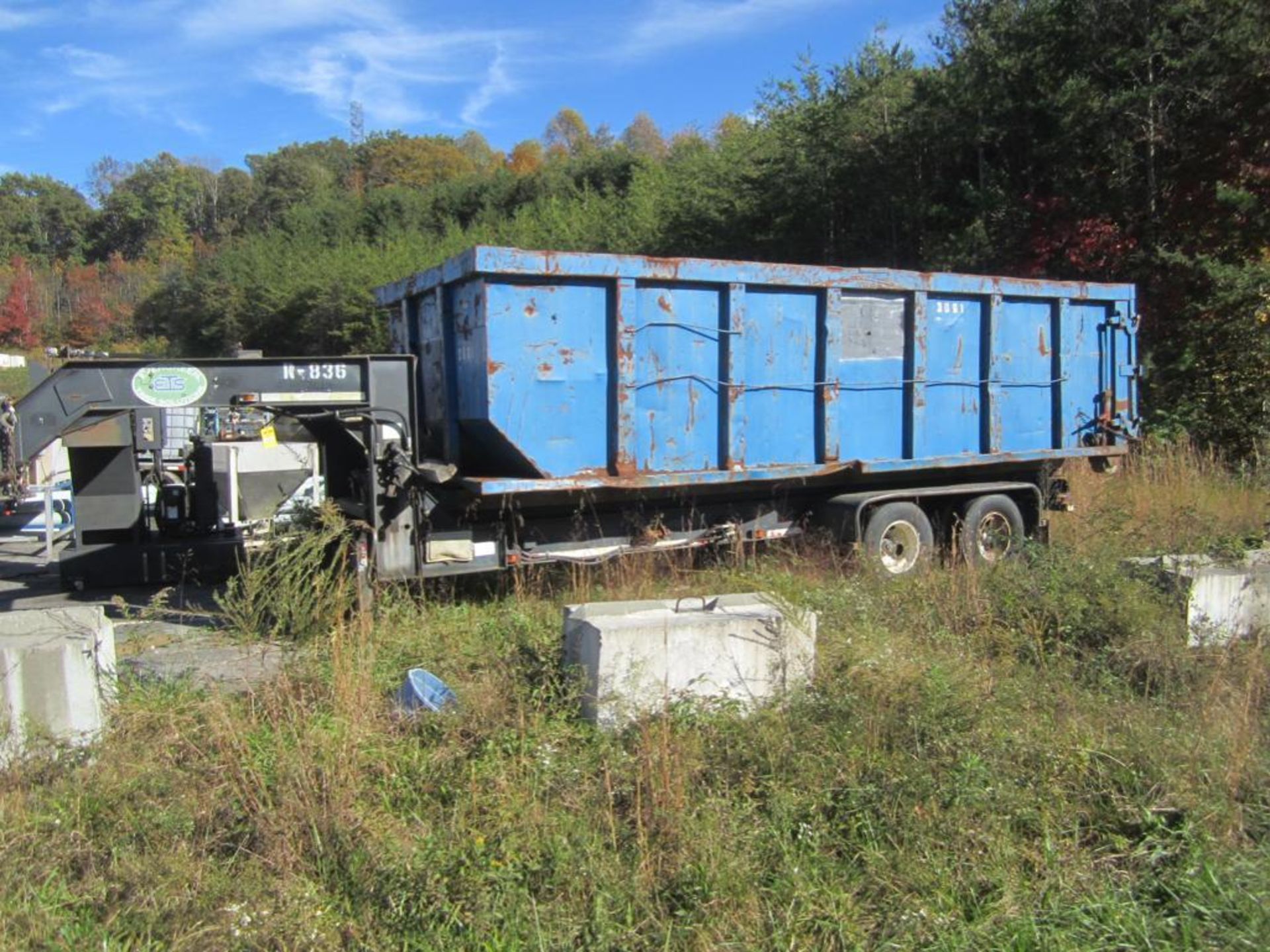 Trailer with Tilting Bed, Winch and Roll off Dumpster