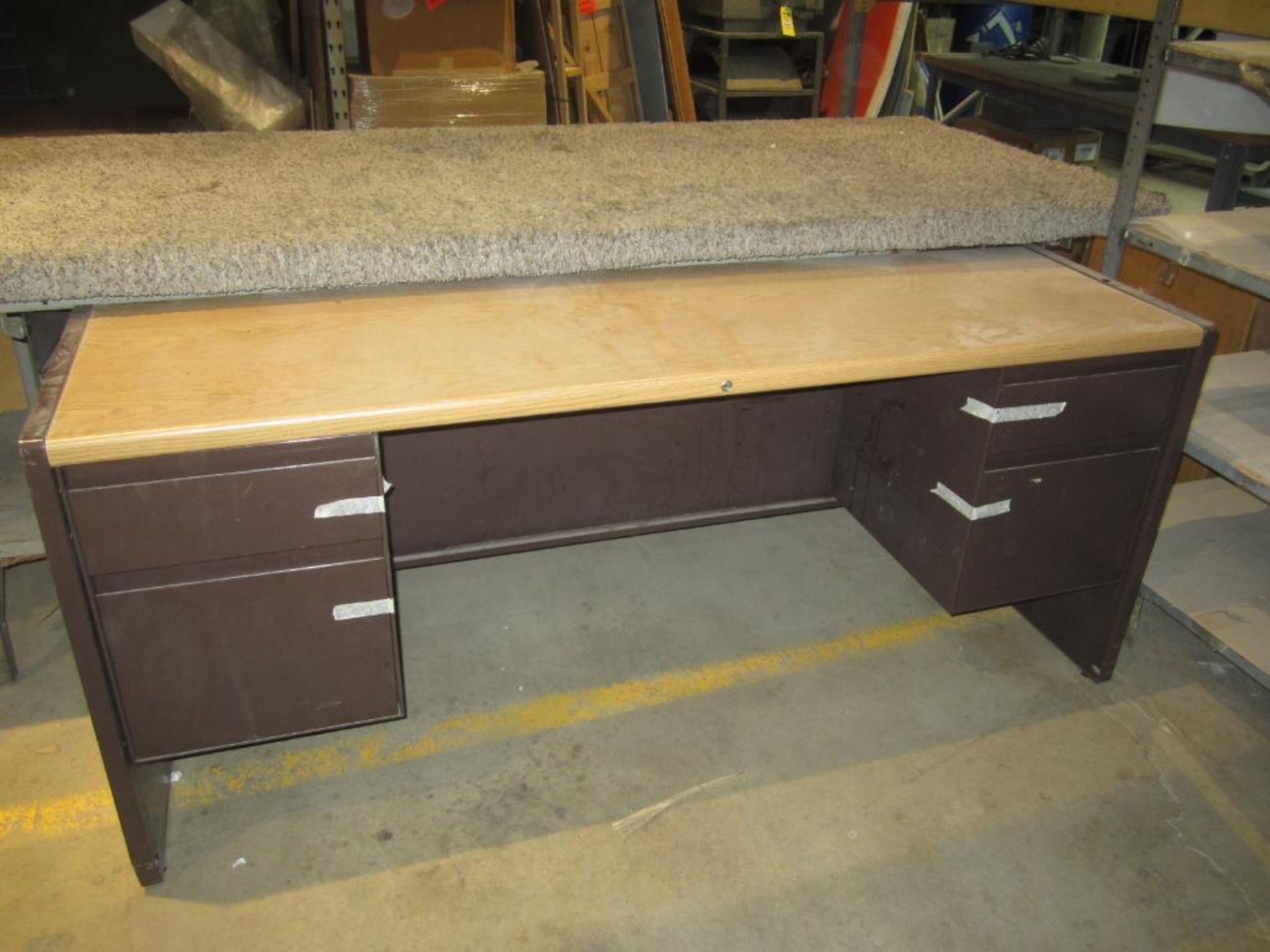 Carpeted table & credenza - Image 2 of 2