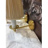 A set of 2 x brass wall sconces cream shade (SR259)