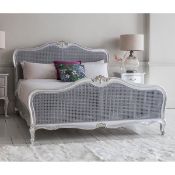 Hudson Cane 6' Superking Size Cane Bed Silver White Mindy Ash, Painted Silver Highlight Finish, Hand