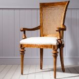 Spire Dining Cane Back Arm Chair Featuring Beautiful Marquetry Of Blonde European Walnut With