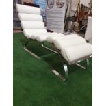 White Leather Relaxed Chair With Footstool 56 X 54 X 94cm / 58 X 55 X 48cm (ST30)