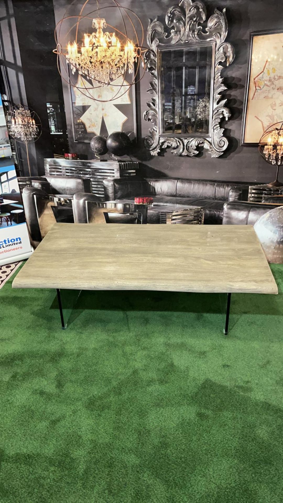 Huntington Wooden Coffee Table With Glass Legs A Stunning Rustic Plank Top Mounted on Modern Glass