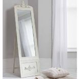 Belvedere Vintage Cream Cheval Mirror Elegant Full Length Cheval With Decorative Crest In A Modern