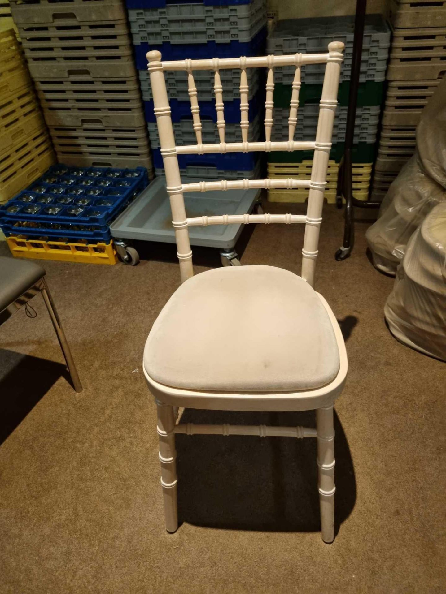 146 x Chiavari Stacking Chair Limewash (BQ/25L) with removable cream seat pad 39 x41 x 90cm (