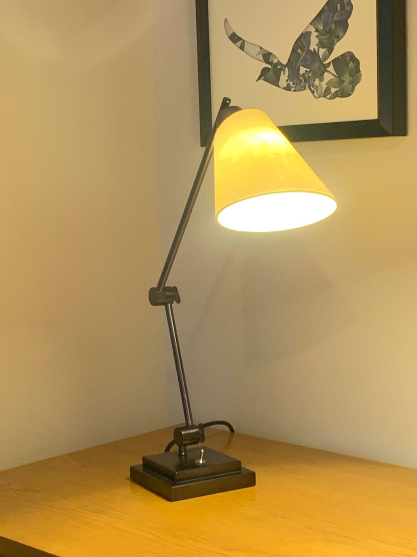 Chelsom desk study desk lamp with heavy stepped base and two toothed locking key swivel joints. base