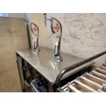 3 x stainless steel mobile bar counters each with Peroni Nastro Azzuro branded beer taps complete
