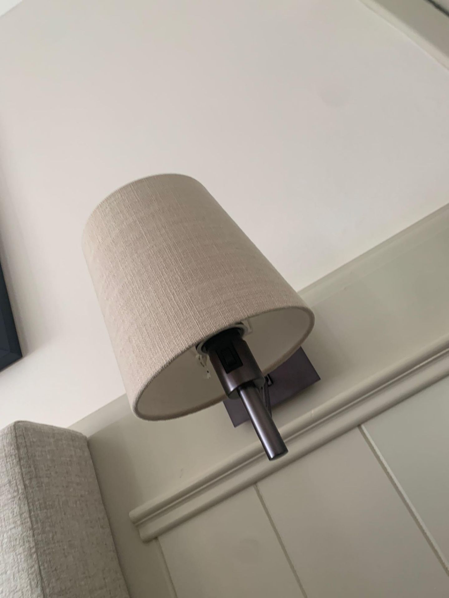 A pair of Chelsom Adjust Reading Wall Light black bronze with linen bone French drum shade model - Image 2 of 2