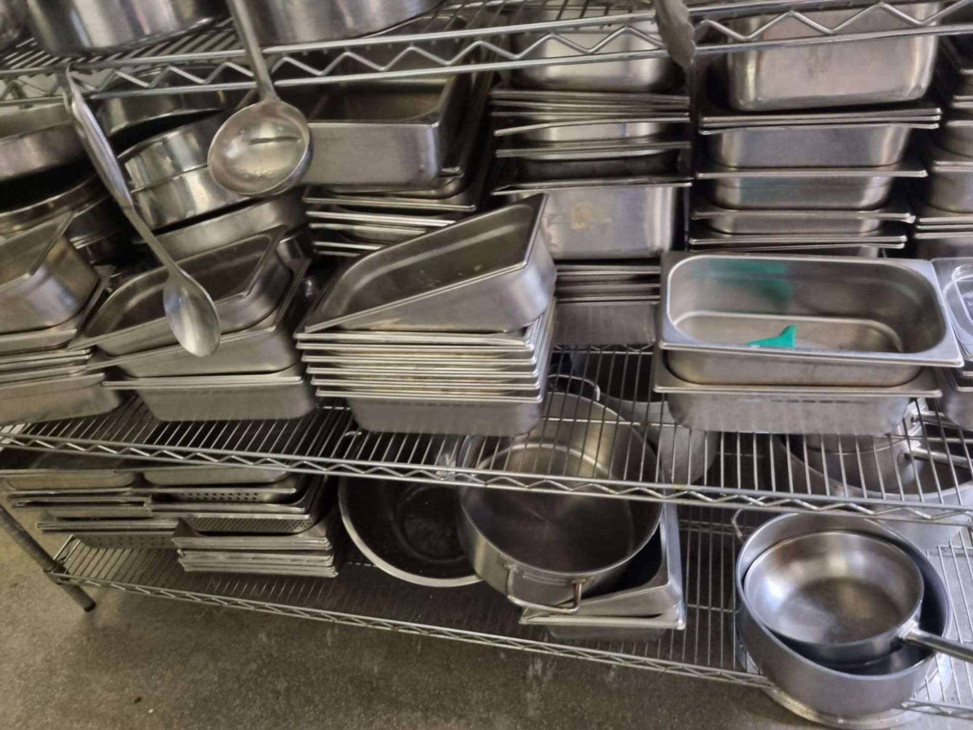 OEM- Large quantity of stainless GN Baine Marie pans, lids and chef kitchen utensils ( Main