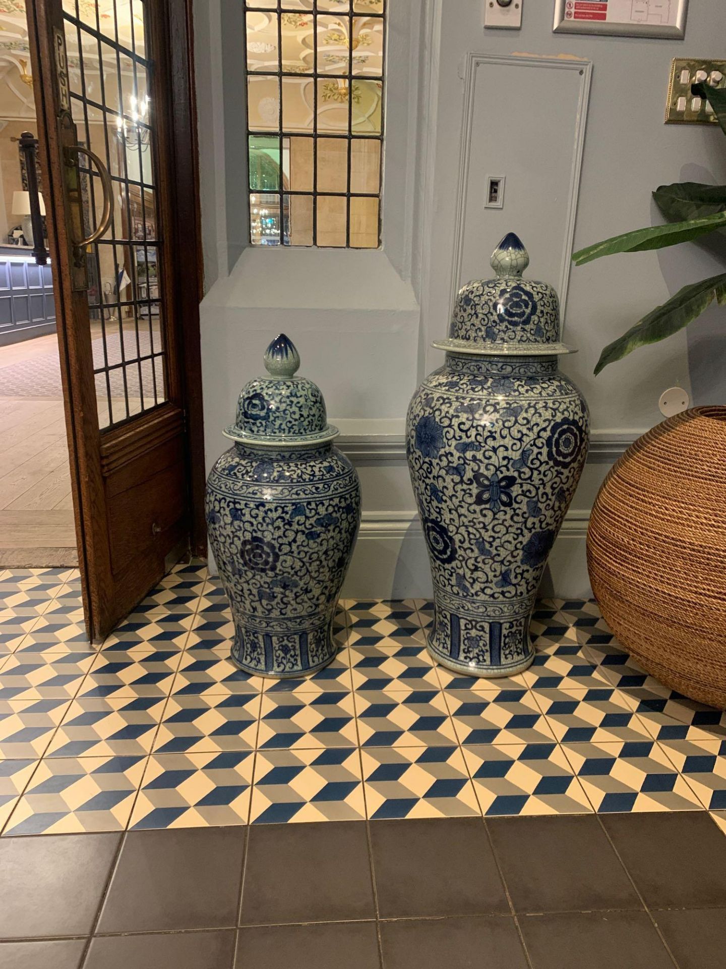 Coach House Large Blue and White Temple Jar with Lid 78cm ( Orangery ) - Image 2 of 3