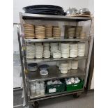 A large quantity of hotelware on static rack as photographed comprising plates, bowls, side plates