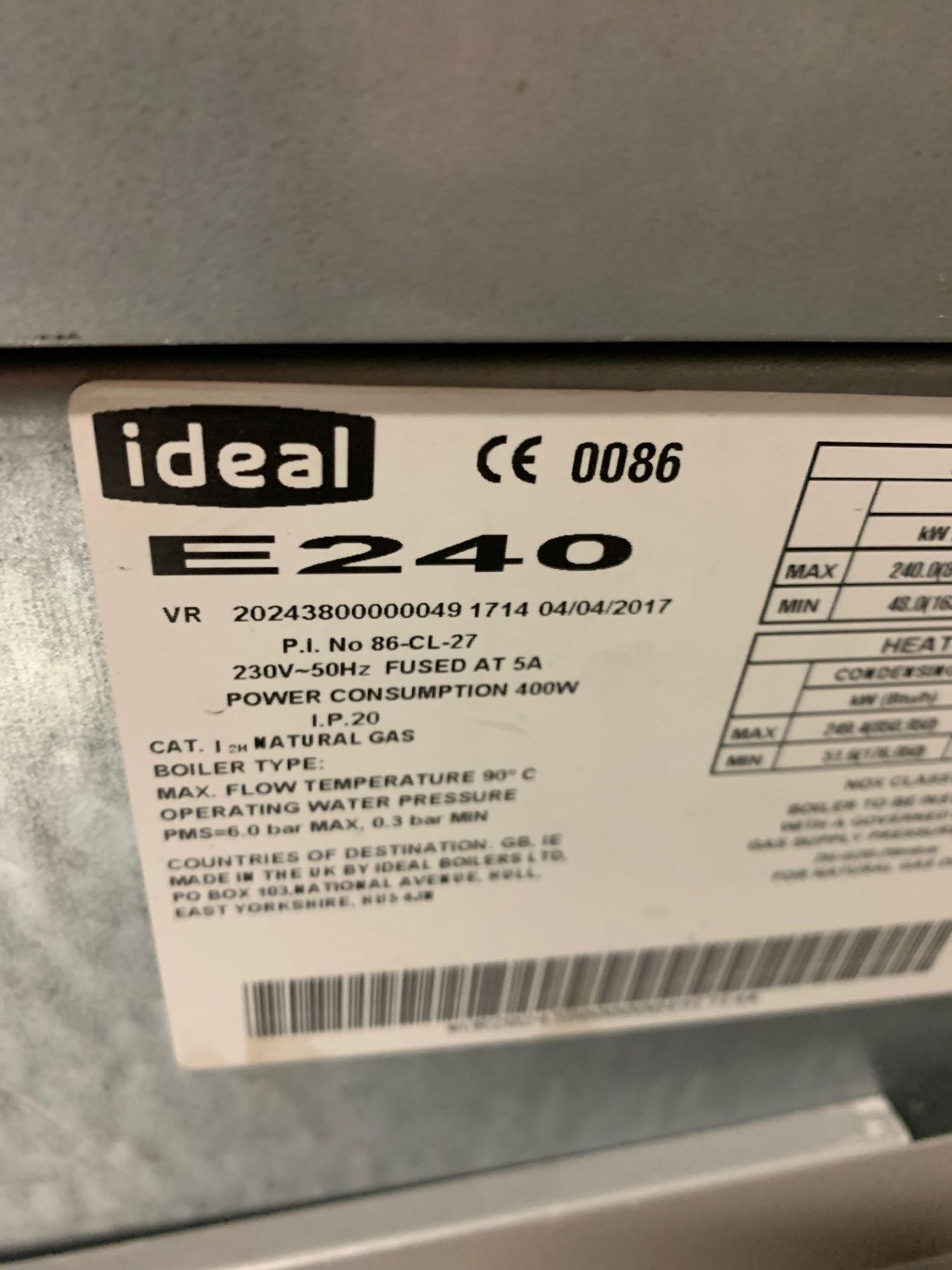 2 X;Ideal Imax Xtra E240 Commercial Floor Standing Natural Gas Boiler ( Plant ) - Image 6 of 6