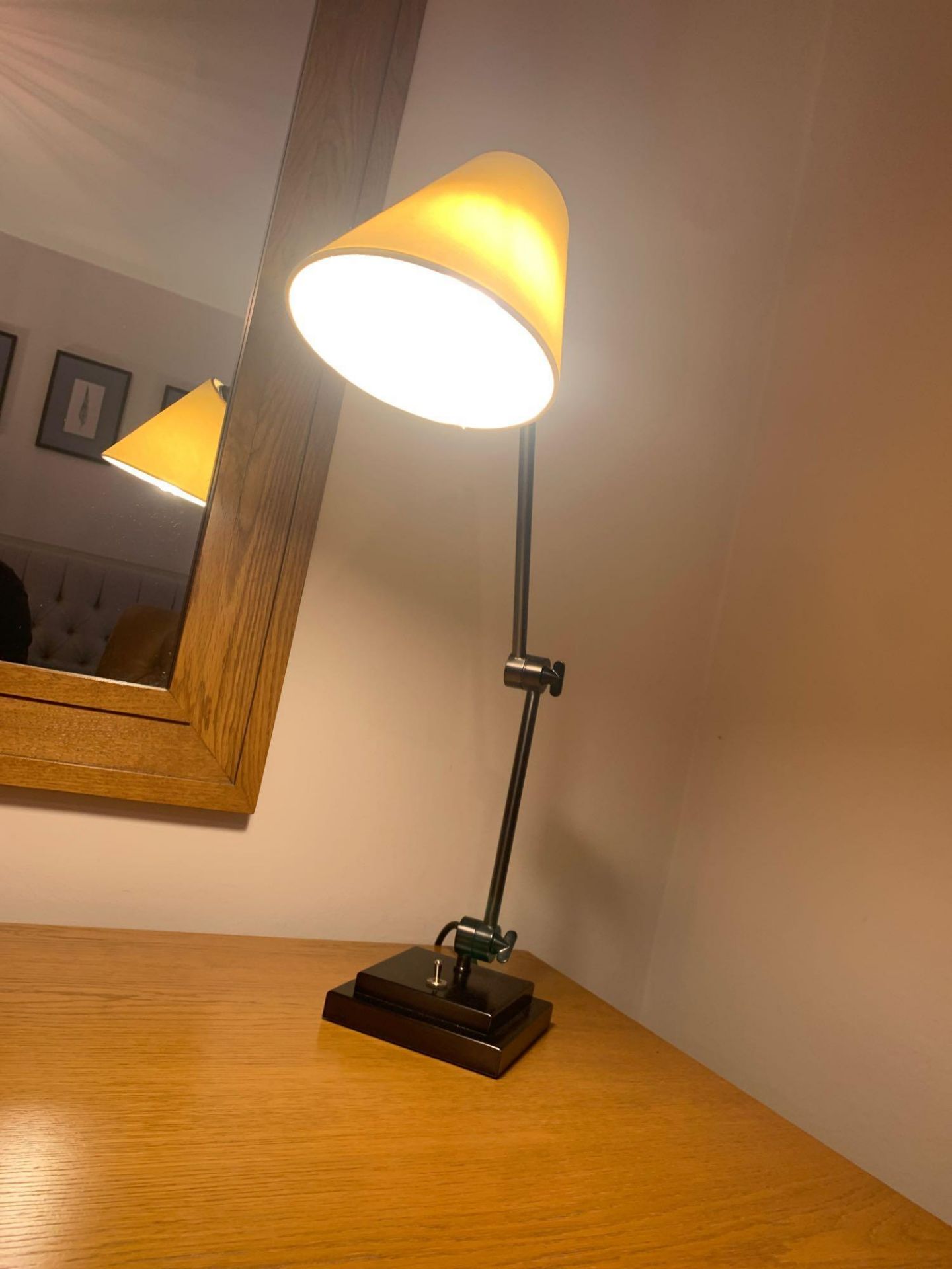 Chelsom desk study desk lamp with heavy stepped base and two toothed locking key swivel joints. base