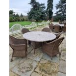 3 x Alexander Rose Mote Carlo round rattan woven 150cm tables complete with 6 x chairs ( Garden )