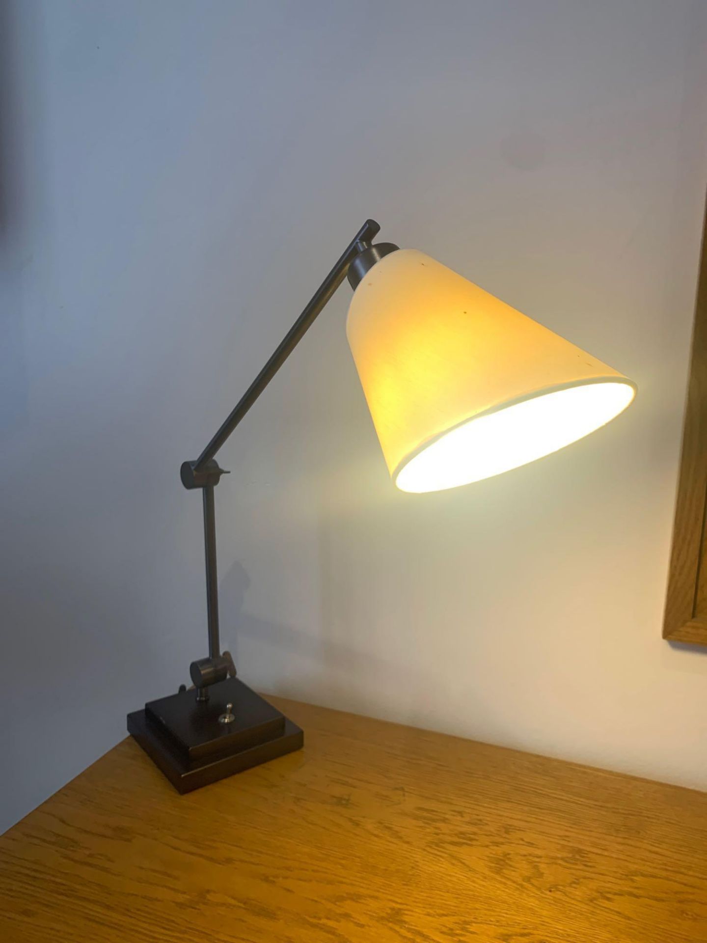 Chelsom desk study desk lamp with heavy stepped base and two toothed locking key swivel joints. base