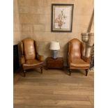 4 x Chesterfield Georgian Queen Anne style Wing Chair Antique Tan Leather 85 x 54 x 137cm (