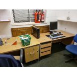 Office furntiure as photographed comprising of a metal filing cabinet, various desk and operator