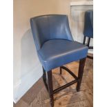 5 x Style Matters Nina fluted bar stool black wood frame with blue leather upholstery 50 x 40 x100cm