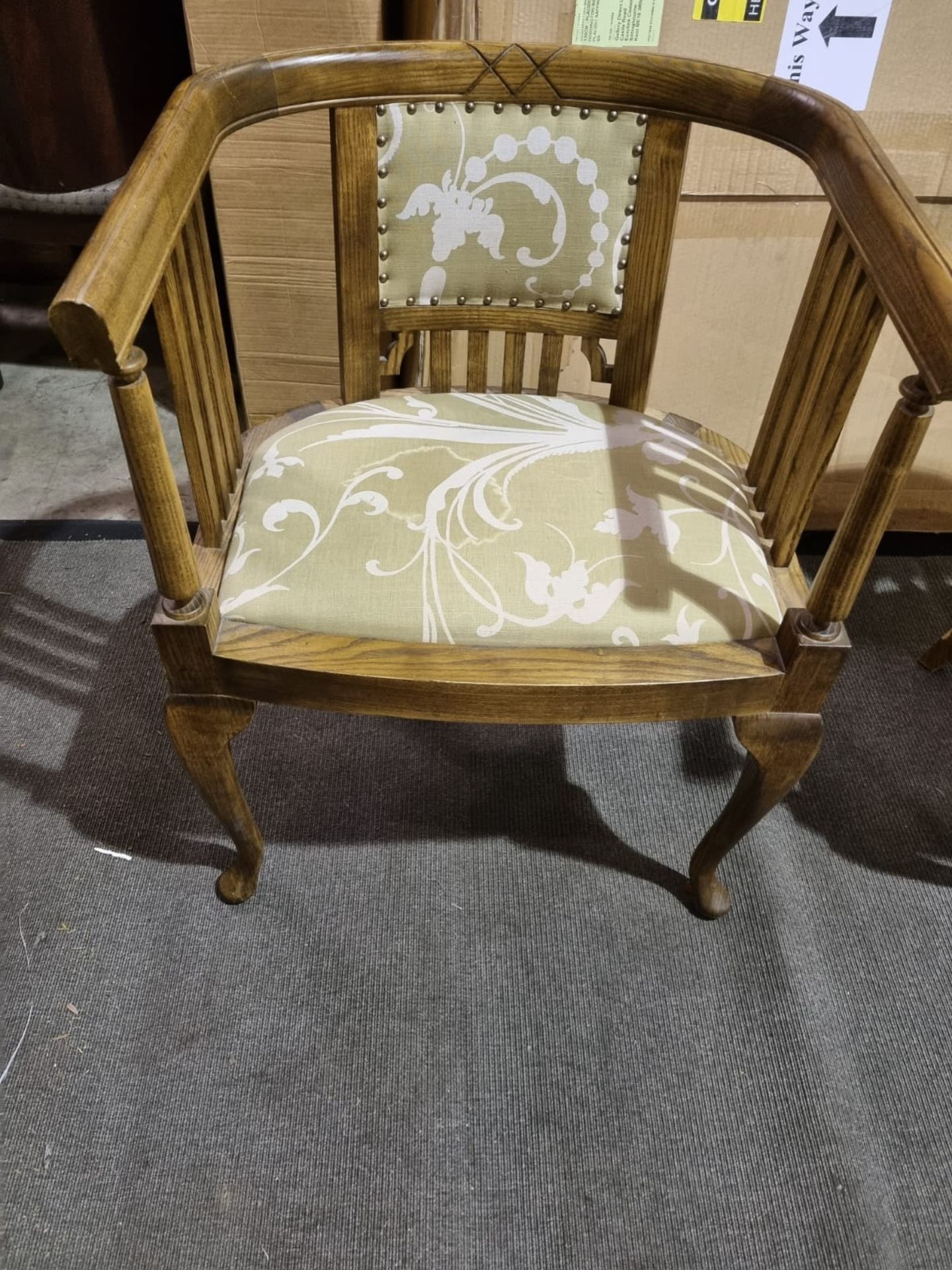 George Smith Furniture and Fabrics Upholstered wooden 19th century American chair with inlaid