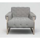 Morgan Tufted armchair  Deep tufted armchair covered in a stone grey Linen mix fabric all mounted on