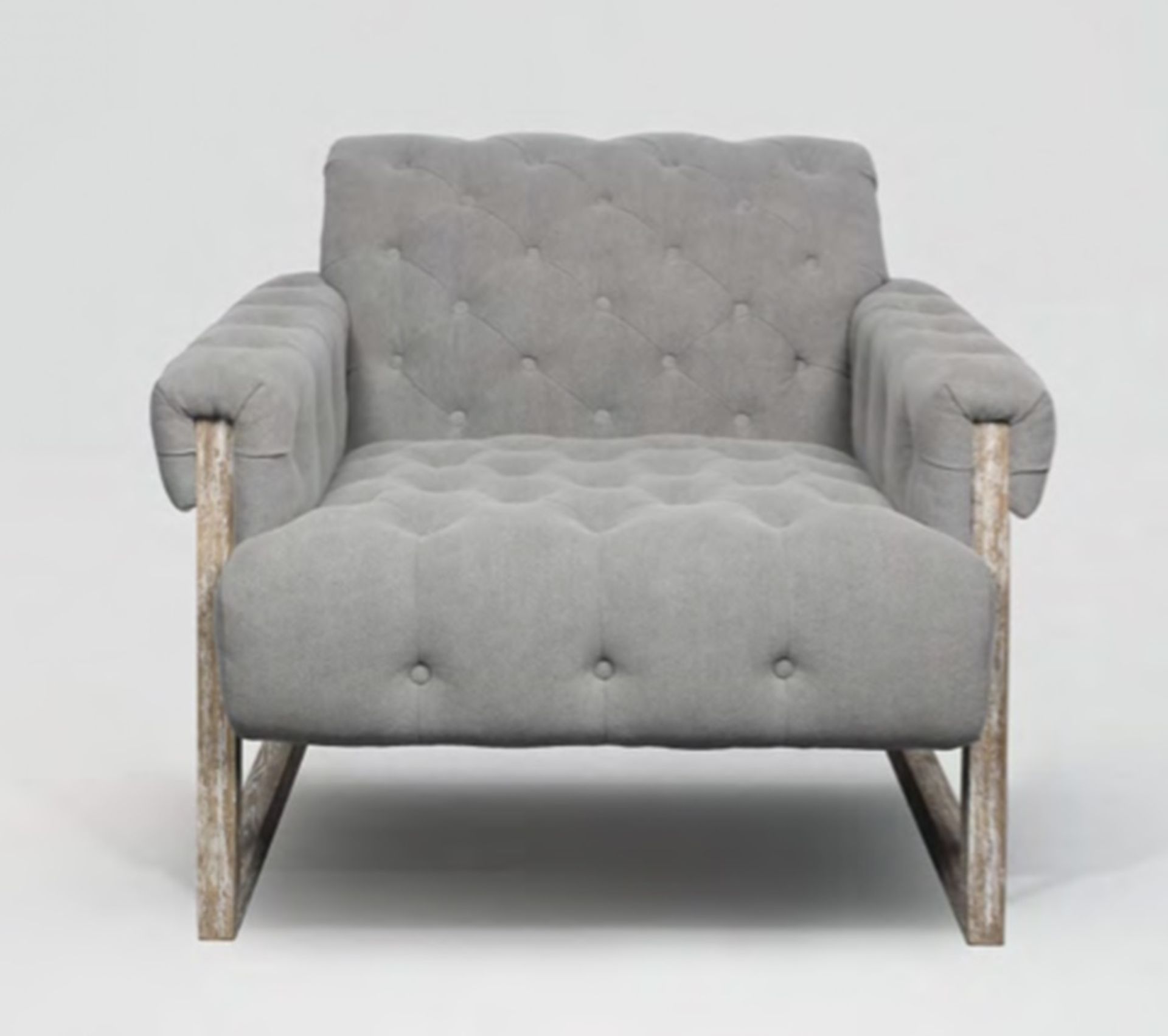 Morgan Tufted armchair  Deep tufted armchair covered in a stone grey Linen mix fabric all mounted on