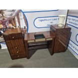 Burr mahogany reception counter with brass trim black marble shaped topand marble plinth skirt