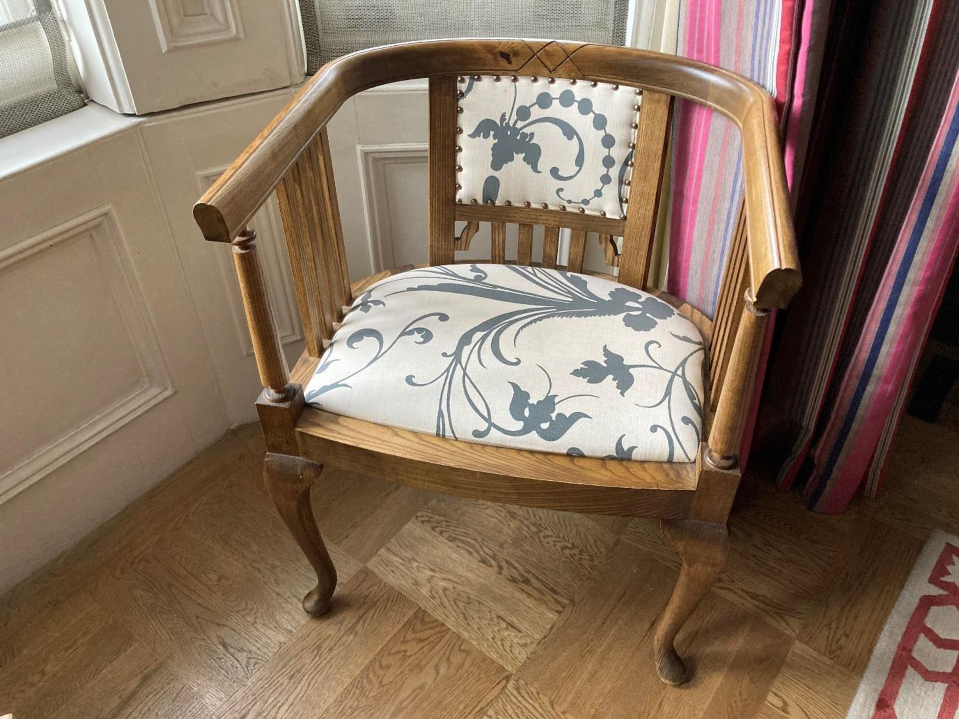 George Smith Furniture and Fabrics Upholstered wooden 19th century American chair with inlaid