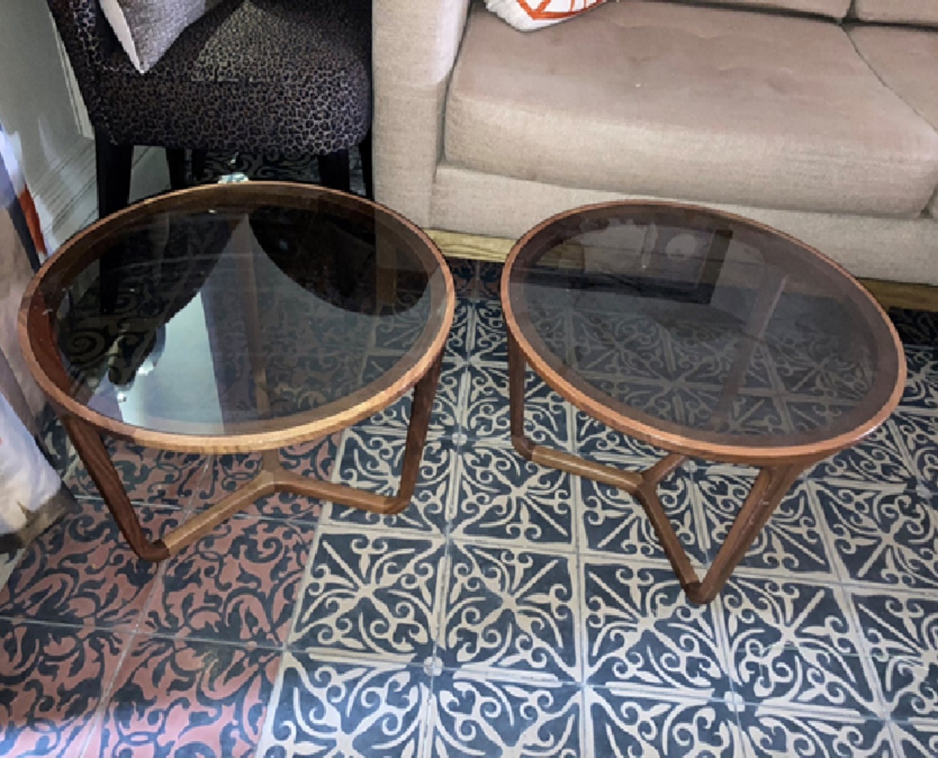 Ceccotti Collezioni - Bronzed Glass top small table made in 'noce' americano brown 55cm dia 36cm