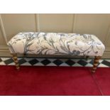 George Smith Furniture and Fabrics custom made upholstered Regency bench. Light oak stain