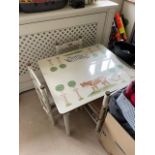 Dragons of Walton Street Play table complete with 4 x rush seat pad chairs Hand Painted Vintage