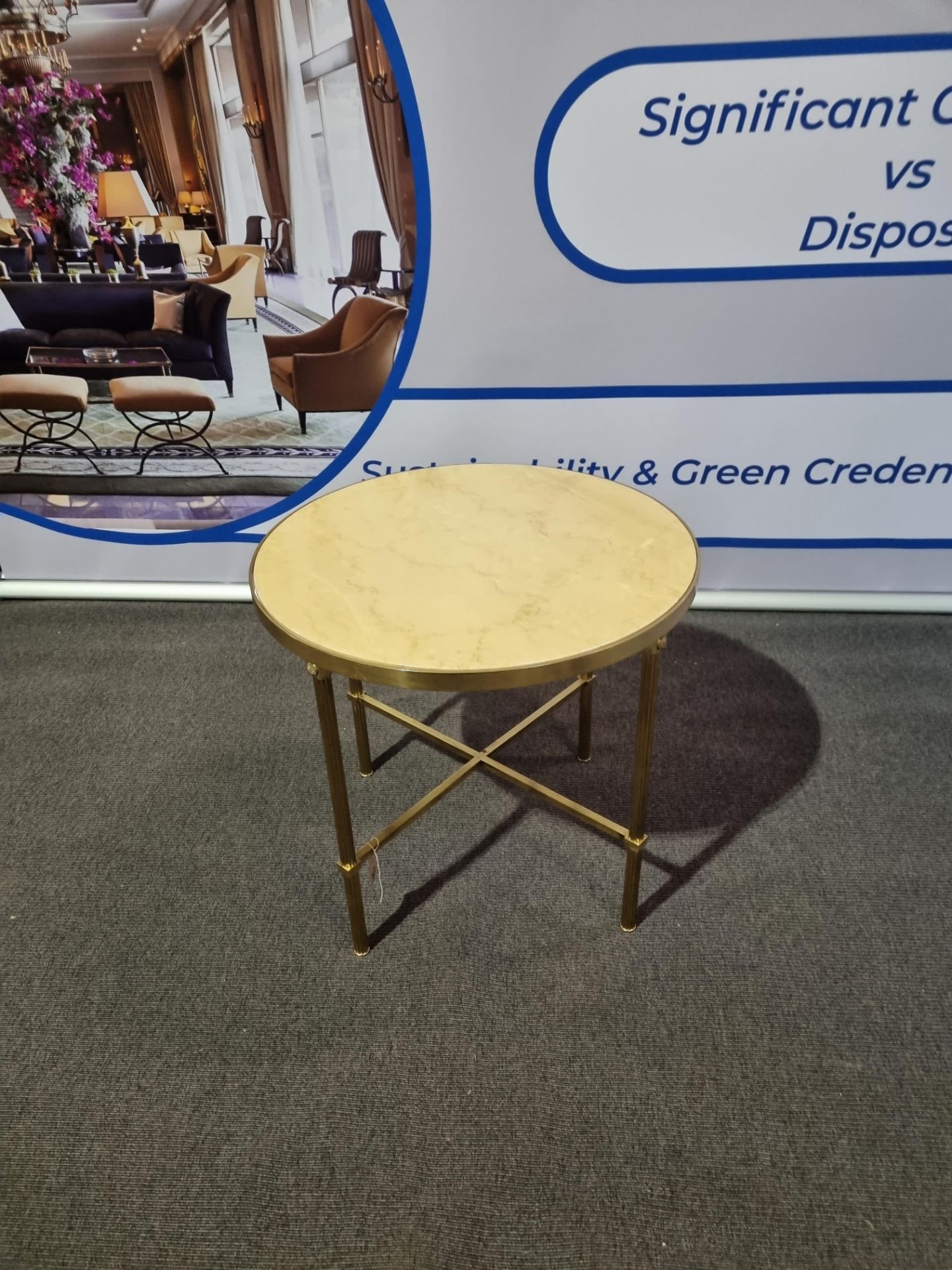 Gueridon Table mid century style polished brass with white marble top 70 x 63cm ( The Beaumont - Image 3 of 4
