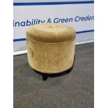 A Pair of Circular drum footstool mahogany legs upholstered in brown 44 x 40cm ( The Beaumont London