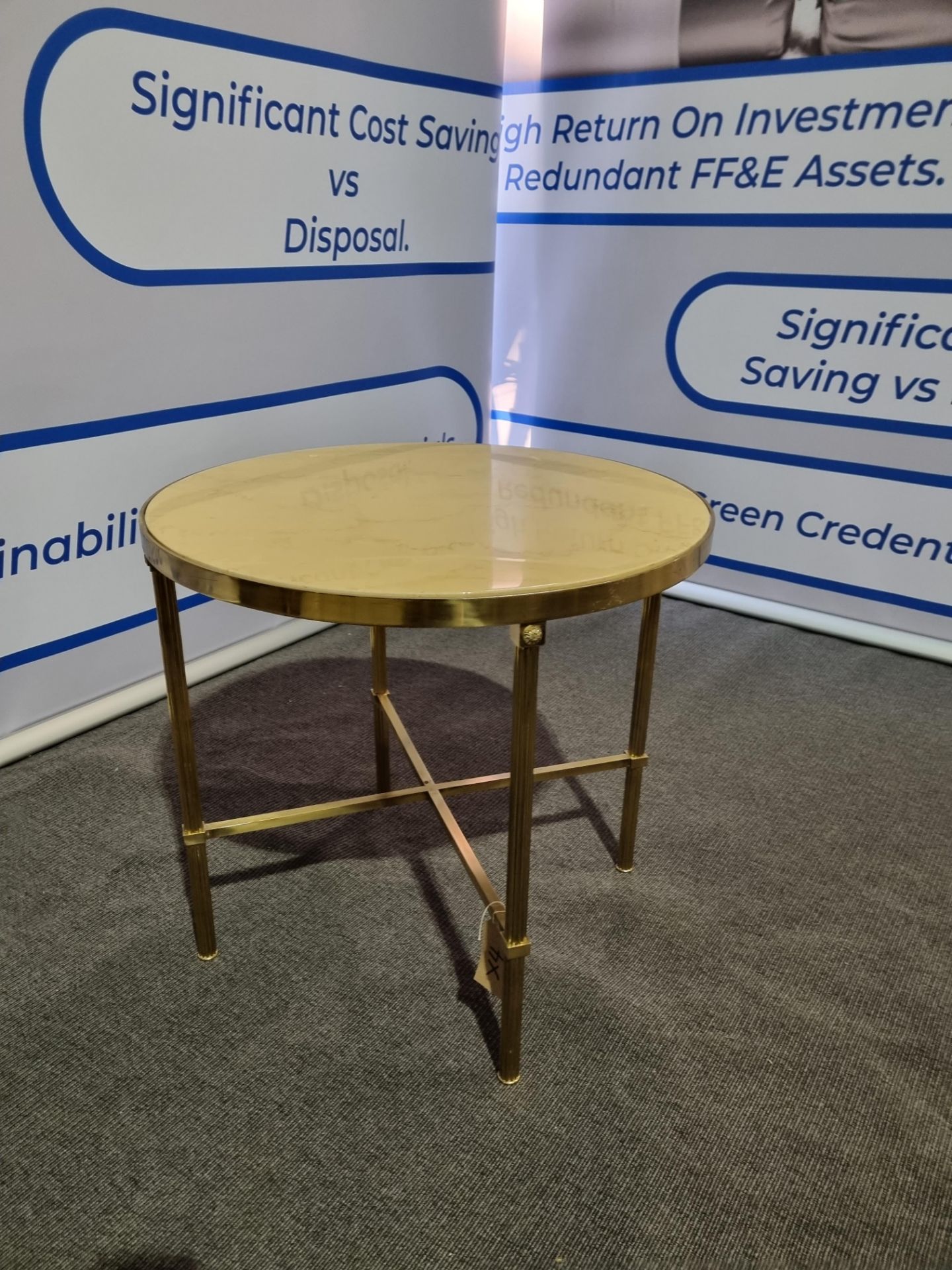 Gueridon Table mid century style polished brass with white marble top 70 x 63cm ( The Beaumont - Image 2 of 4