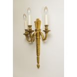 A pair of Chelsom CS/310/W3 regency style three candle arm wall appliques in French antique gold