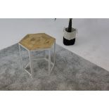 Octagon Bunching Table Brass Natural Wood Solid Metal An Octagon Shaped Side Table With An Brass
