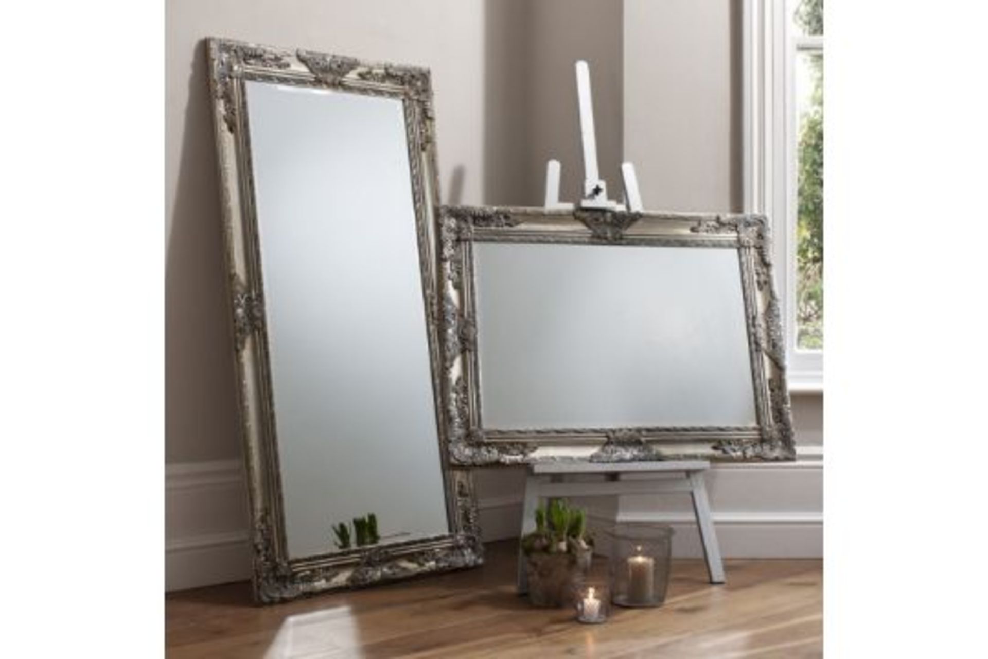 Hampshire Rectangle Mirror Silver Pretty Baroque Style Wood Framed Mirror In A Hand Applied Silver