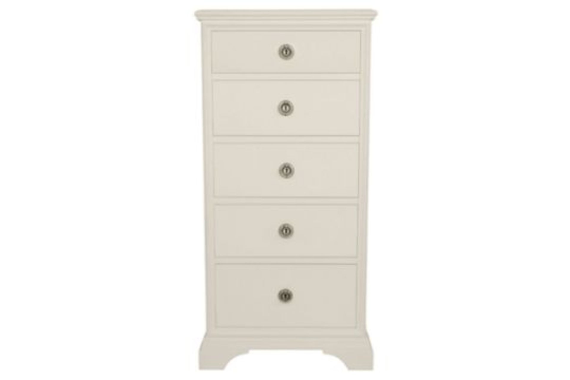 Laura Ashley Gabrielle Dove Grey 5 Drawer Tall Chest Boasting Classic French Design With A Hand