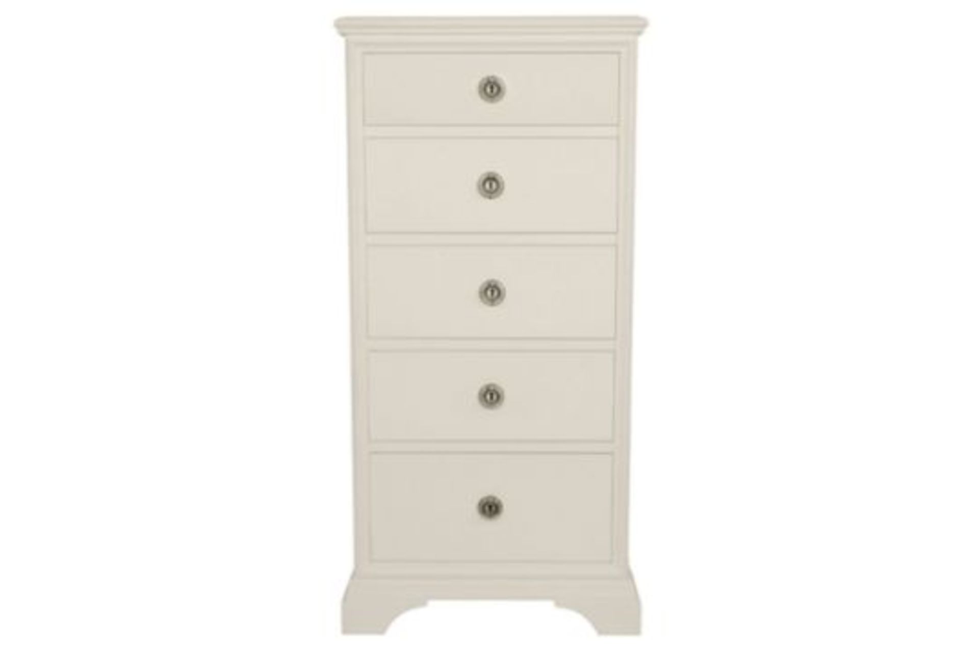 Laura Ashley Gabrielle White 5 Drawer Tall Chest Boasting Classic French Design With A Hand