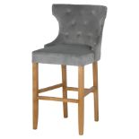 Barista Grey Velvet Tufted High Bar Stool, Makes An Ideal Addition To Your Bar Or Kitchen Area The