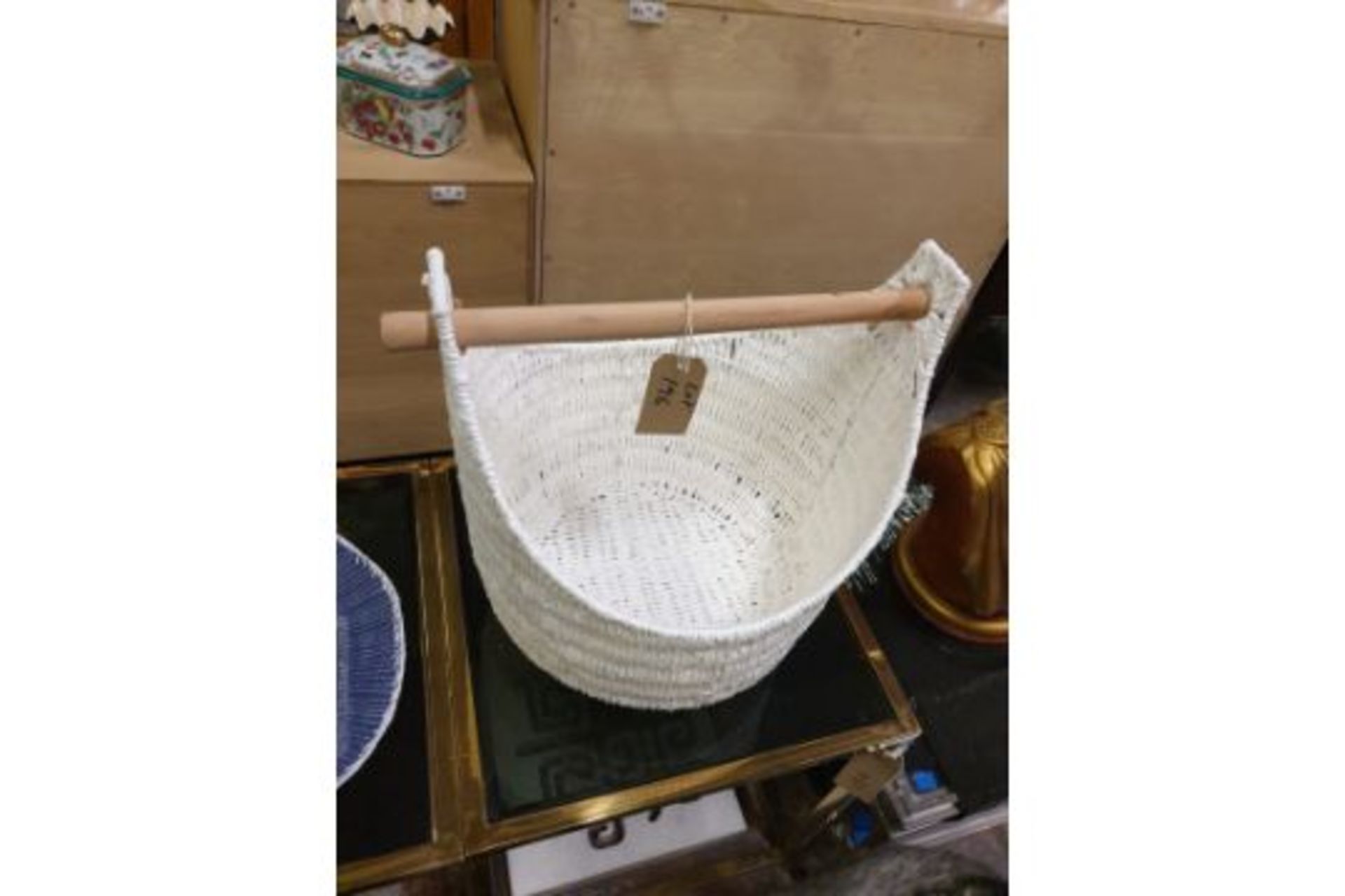 A White Handled Basket Planter 40 x 47 x 42cm ( SR196) Ex Showroom Display