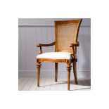 Spire Dining Cane Back Arm Chair Featuring Beautiful Marquetry Of Blonde European Walnut With