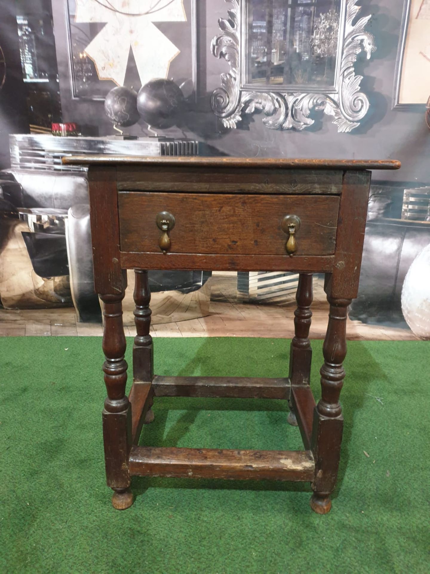 Oak C19th Century, English Carved Side Table with drawer with a plain simple top with a bevelled - Image 3 of 6