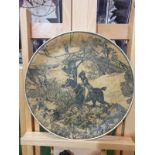 A Vintage Round fibreglass plate painted with hunting scene 35cm