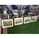 Set of 4 hunting aquatint prints in Black frame-50 x 42cm