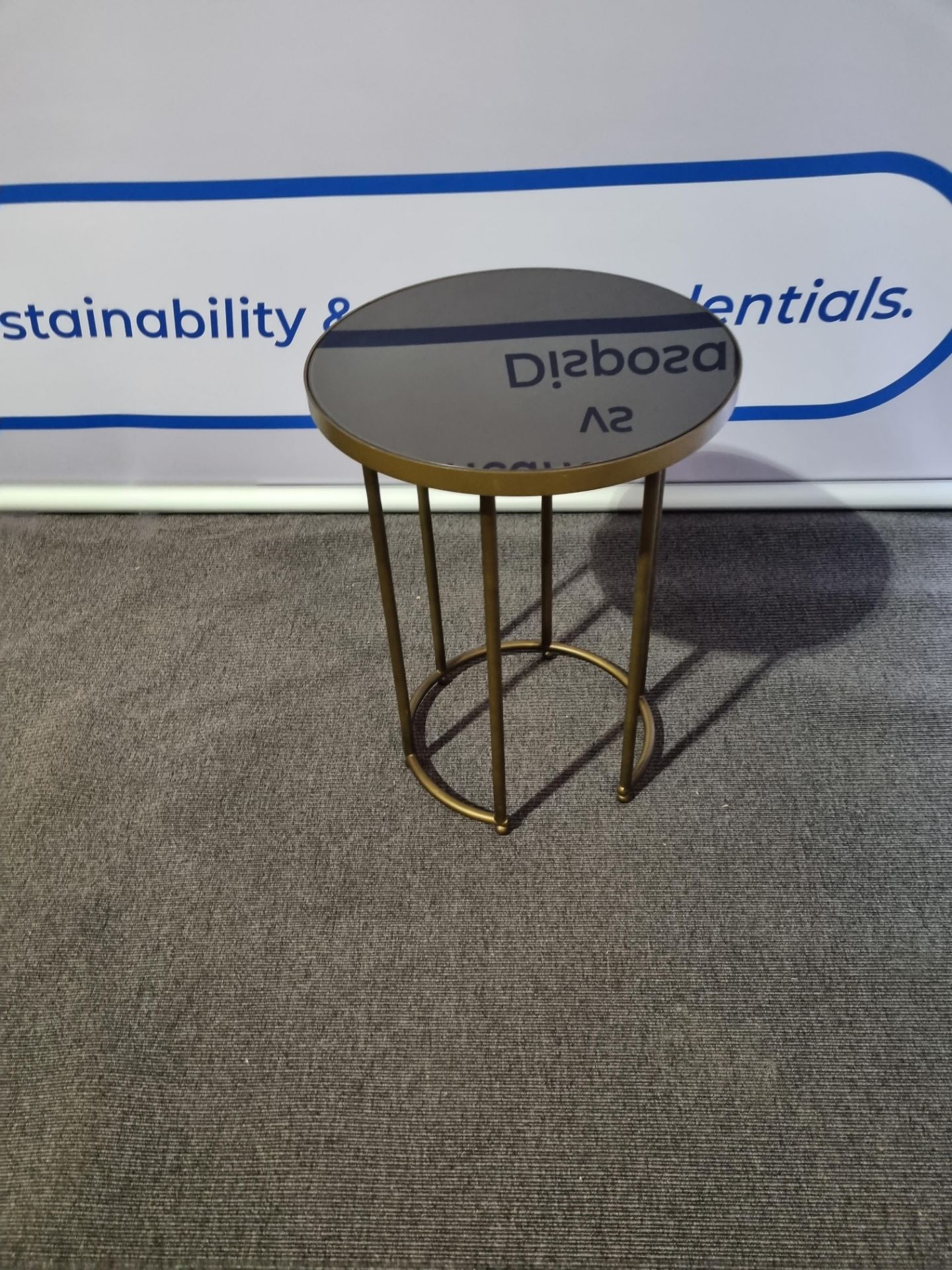 A Pair of Gueridon Table mid century style polished brass with black marble top 45 x 60cm ( The