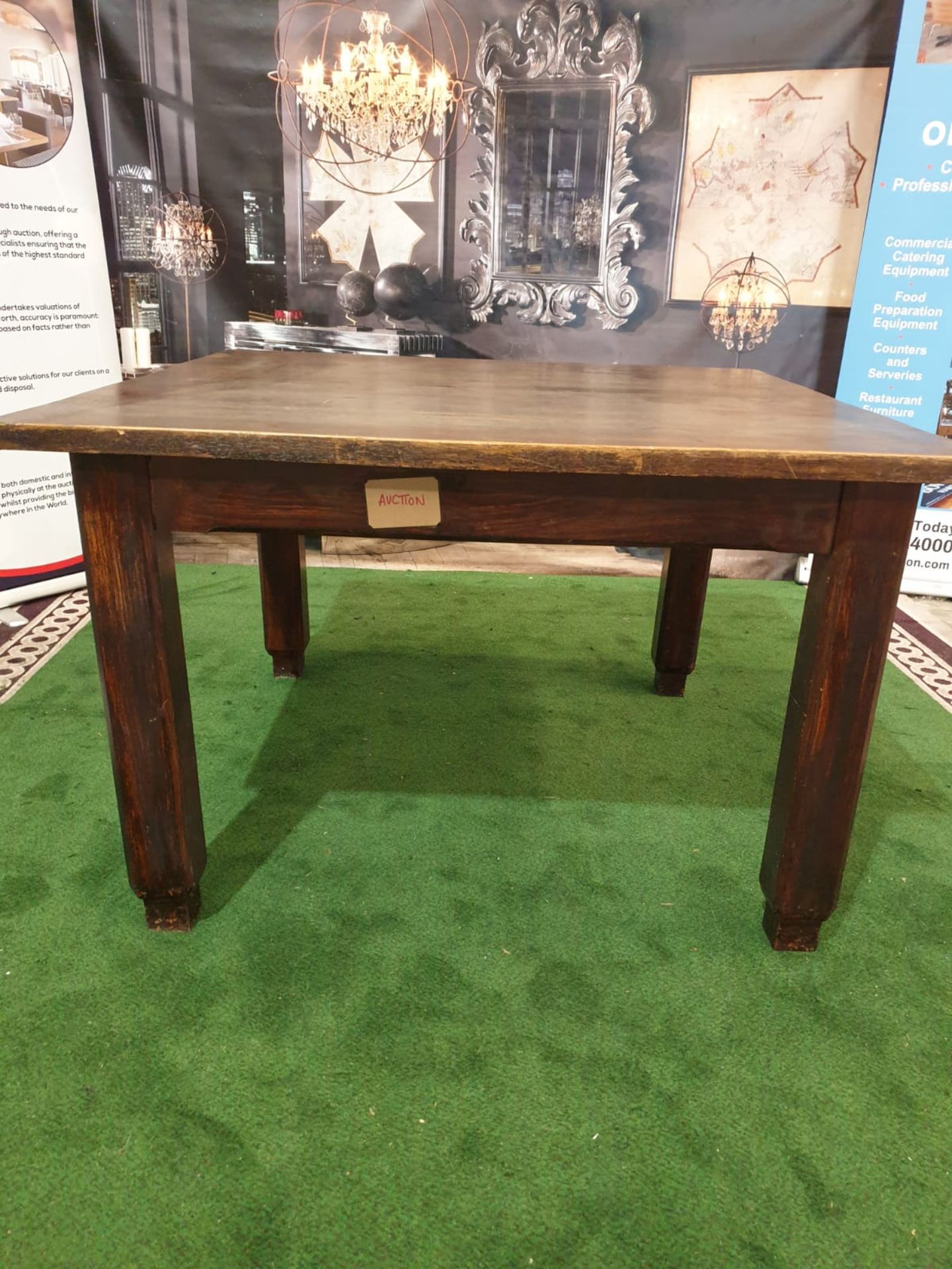 An English stained oak dining table. The square top on square chamfered legs with tapered feet. c. - Image 3 of 4