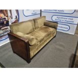 Burr Walnut 1920s wrap around outer shell style art deco sofa upholstered features convex sides; a
