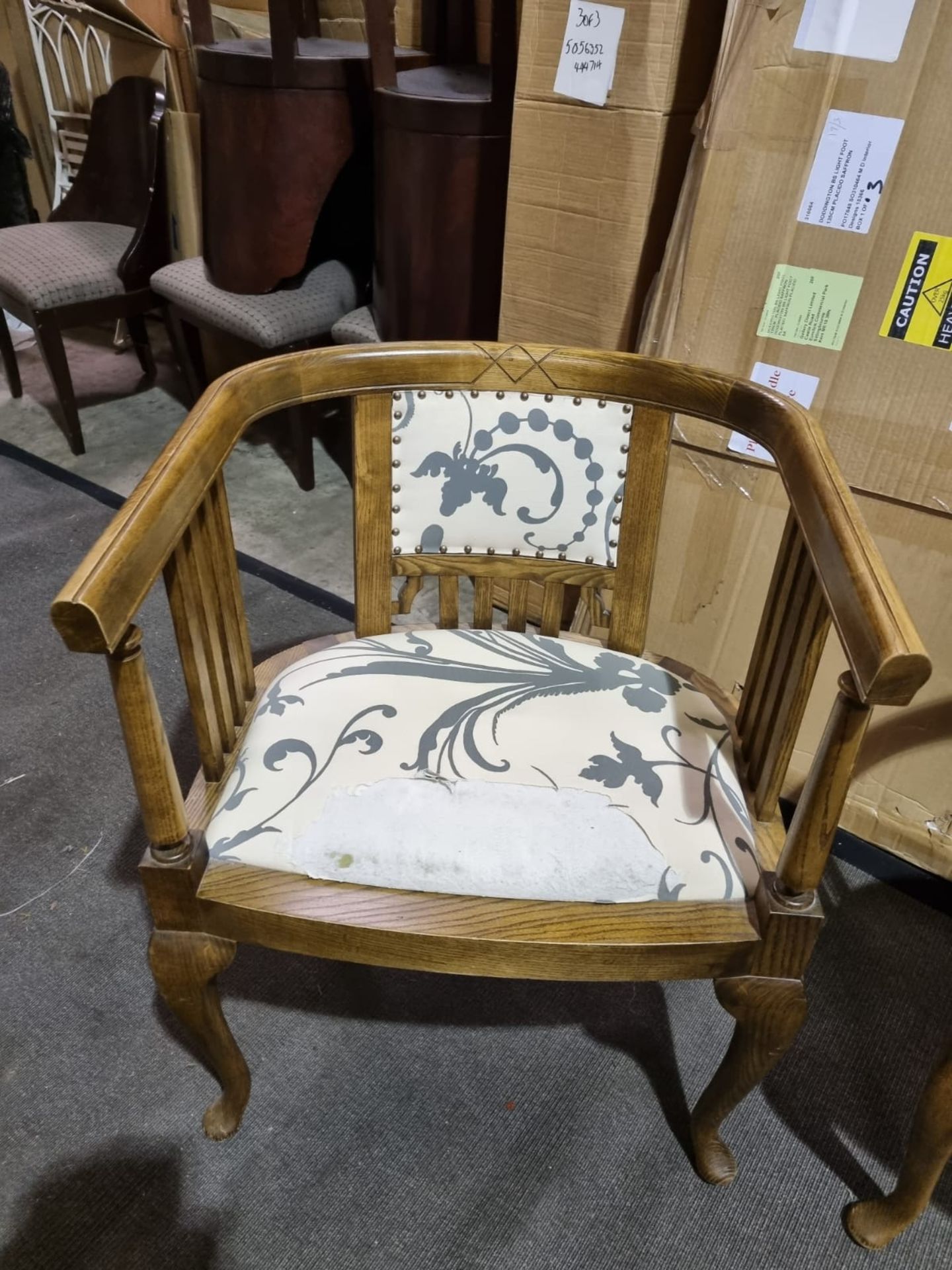 George Smith Furniture and Fabrics Upholstered wooden 19th century American chair with inlaid