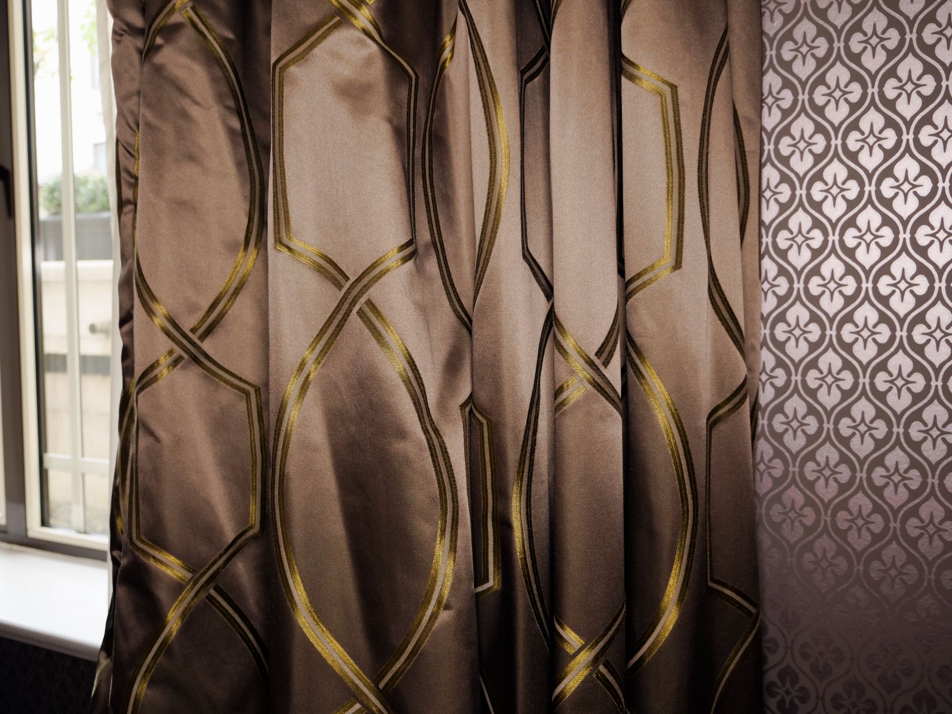 2 x pairs of Silk Custom Hand Woven Silk Drapery champagne fully lined Buckram curtain headings - Bild 2 aus 2