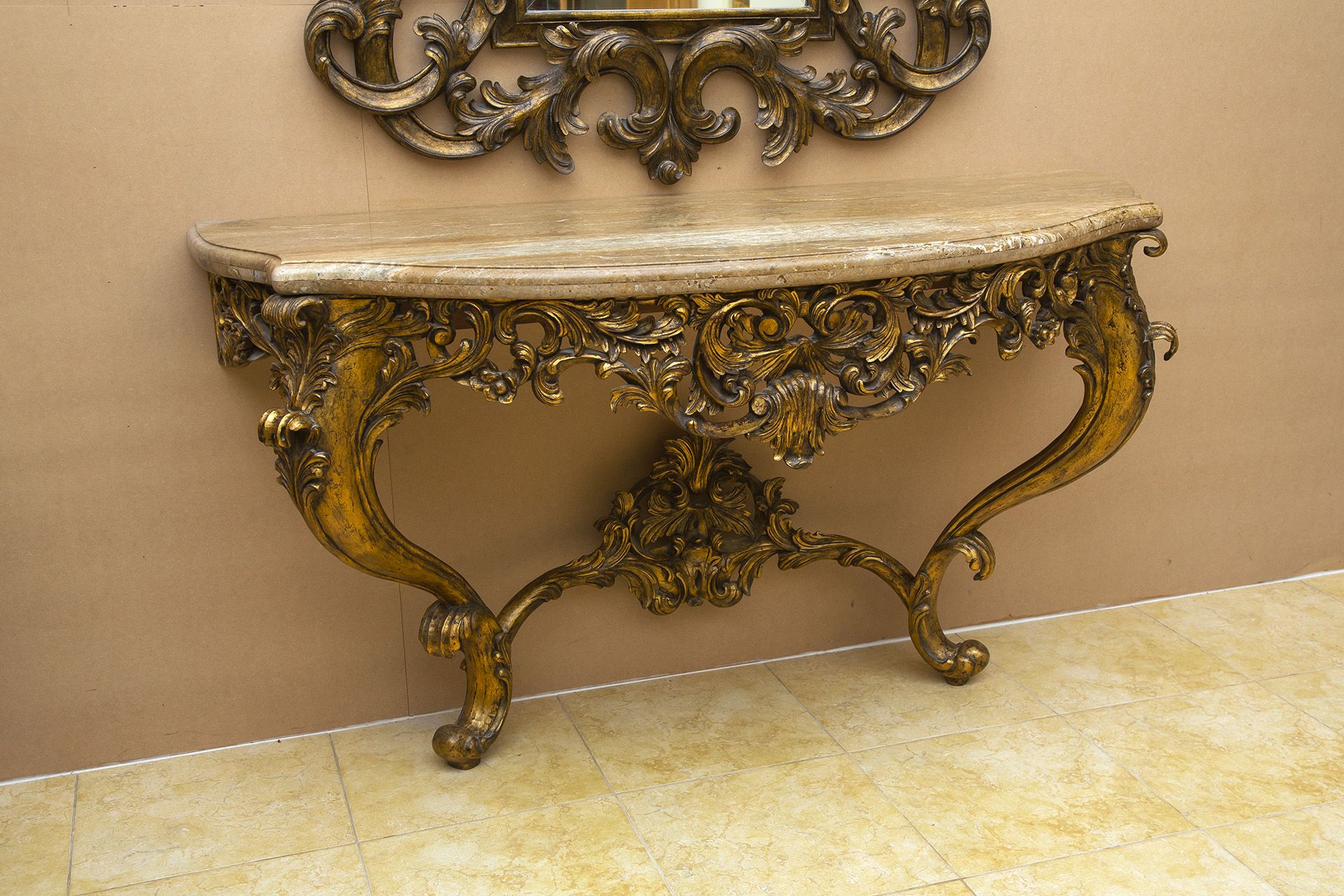 Christpher Guy baroque style hand-carved wall-secured console table crafted from mahogany with - Image 2 of 7